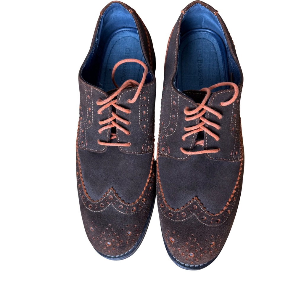 GH Bass Kory Wingtip Oxford Mens 10.5 Brown Suede Good Orange Contrast Stitch